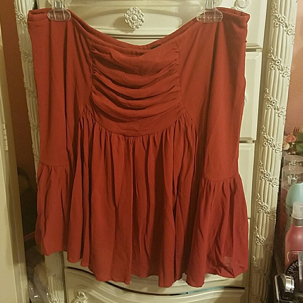 Rust colored ruffled mini skirt